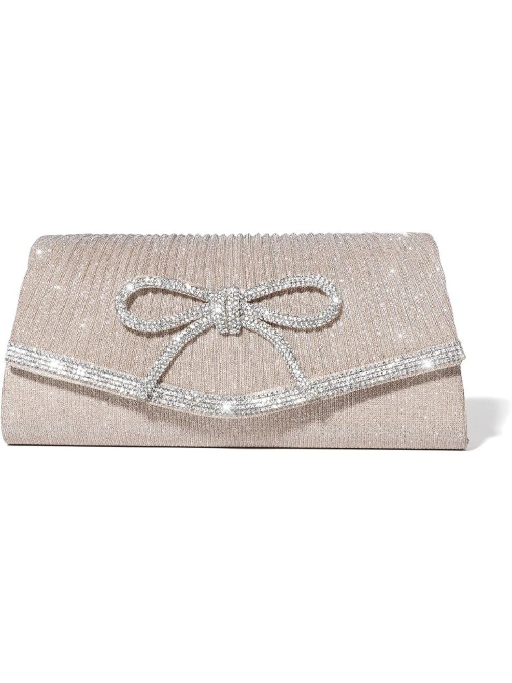 〽️ Women's Champagne Sparkly Bow Rhinestone Clutch Purse Glitter Evening Bag